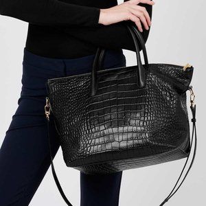 Cuyana Carryall Croc Embossed Leather Bag